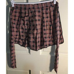 vintage apron black pink plaid with pocket short